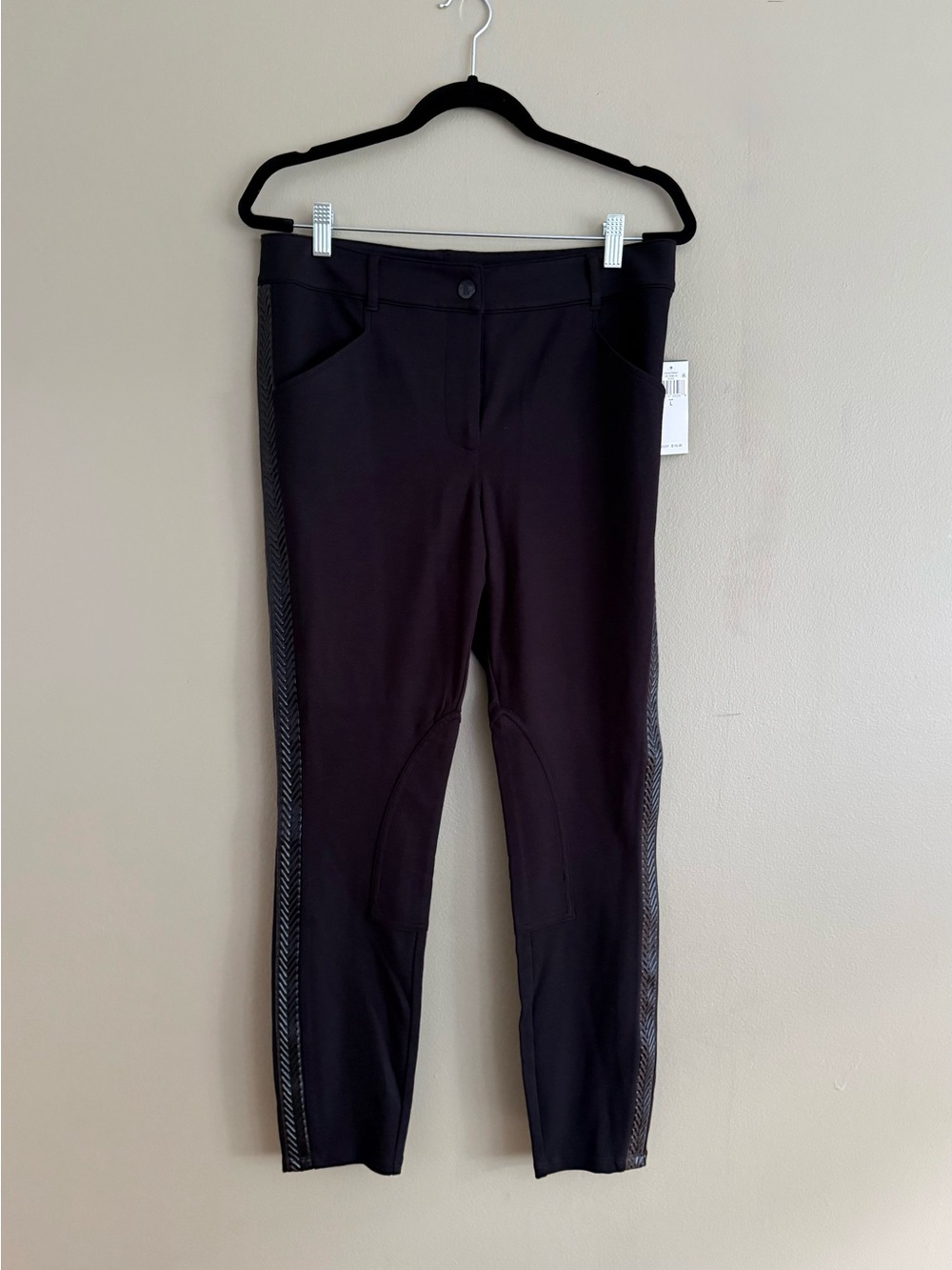 NWT Lauren Ralph Lauren Black Equestrian Dress Pants Women L Ponte Faux Leather